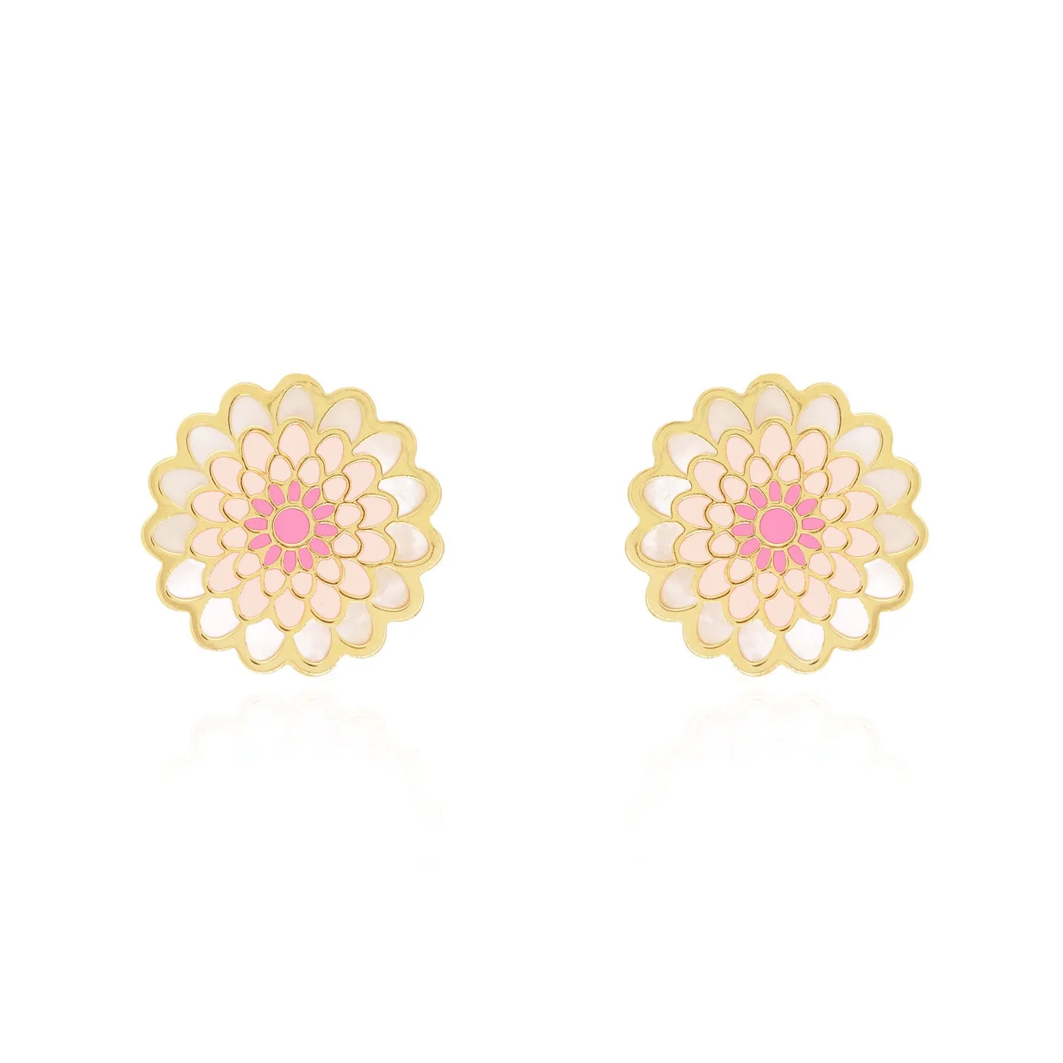 Pink Dahlia Flower Stud Earrings