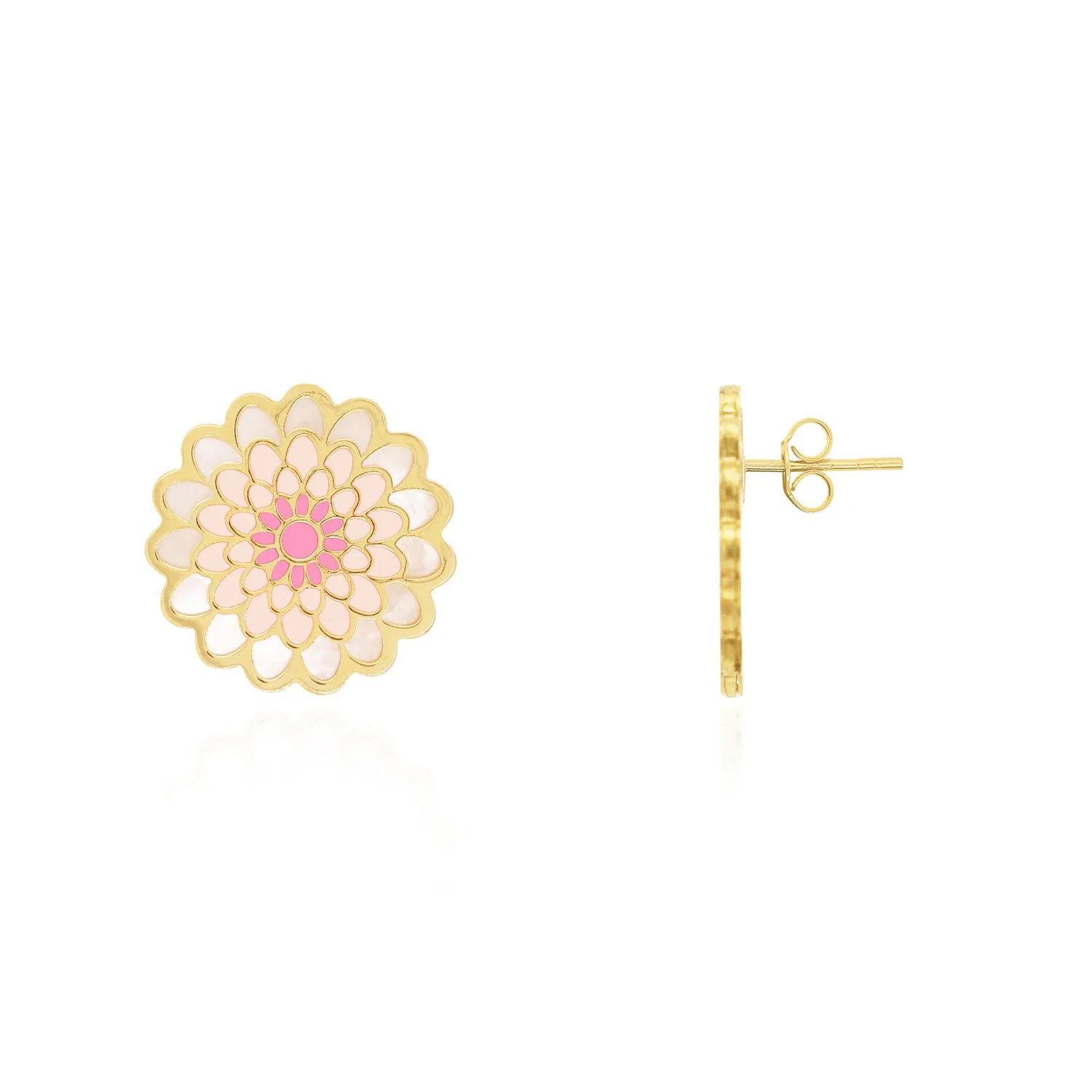 Pink Dahlia Flower Stud Earrings