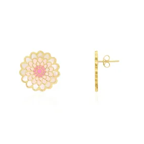 Pink Dahlia Flower Stud Earrings