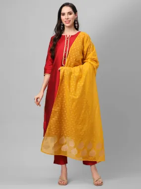 Red Solid Kurta Trouser Dupatta