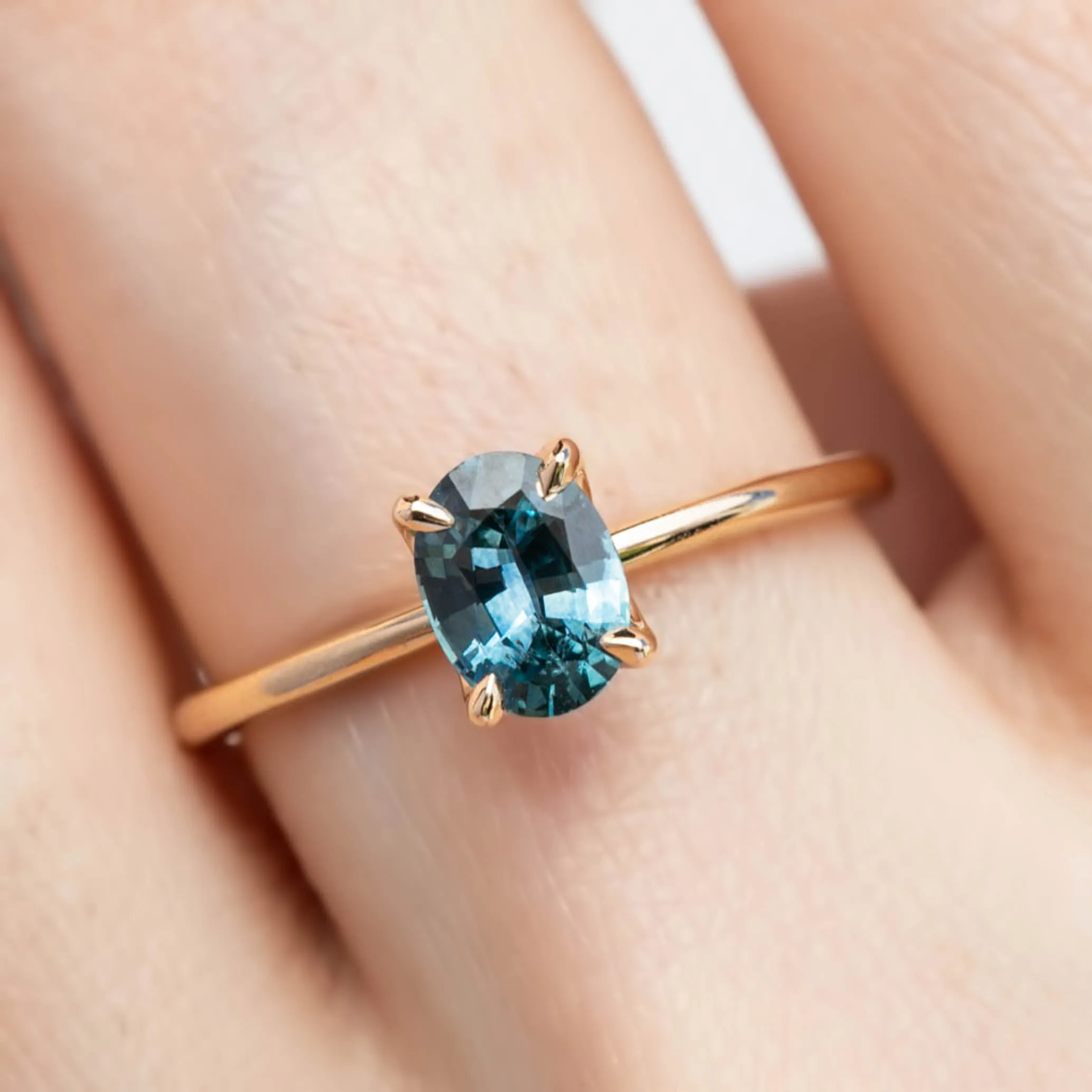 Sara Ring 0.82ct Blue Green Montana Sapphire, 14K Yellow Gold (One of a kind)