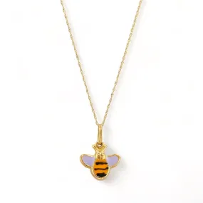 Set yellow gold 14k Singapore chain Yellow Gold Enamel Bee Pendant - 223944