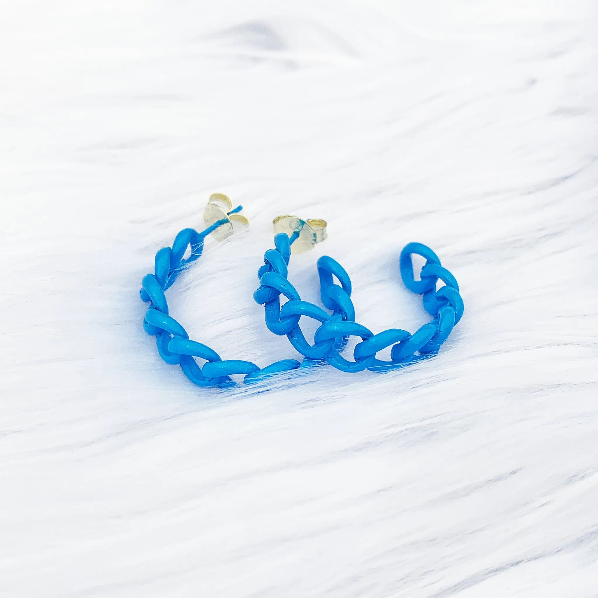 Sheila Fajl Petite Painted Chain Hoop Earrings in Blue