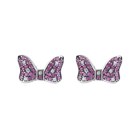 SILVER 925 PINK ZIRCONIA BOW STUD EARRINGS