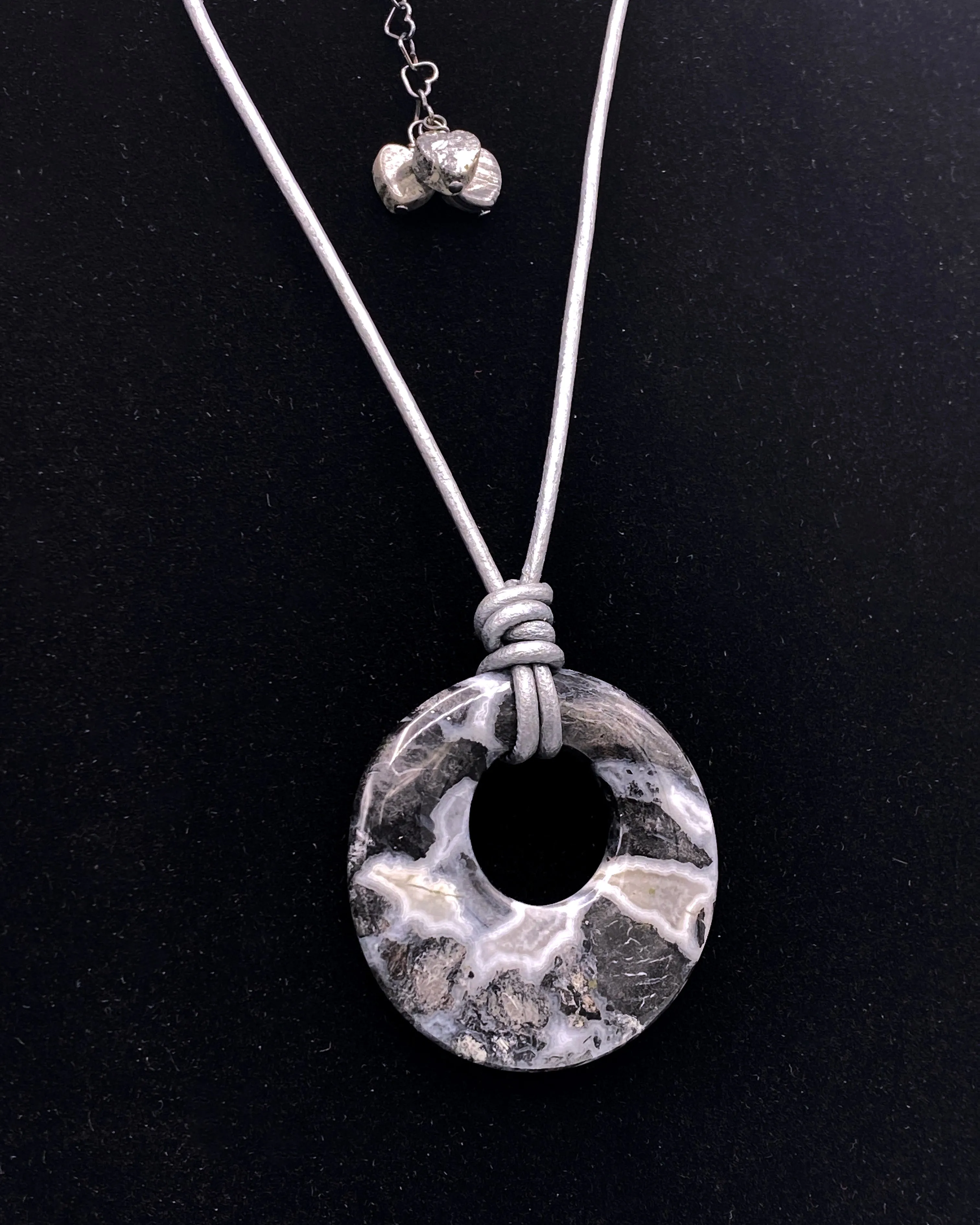 Sliver Leaf Jasper polished gemstone on Leather Necklace