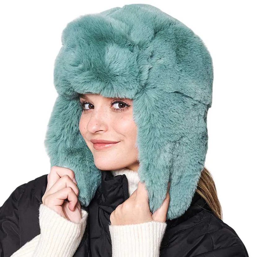 Solid Faux Fur Trapper Hat