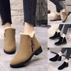 Square High Heels Zipper Suede Round Head Boots