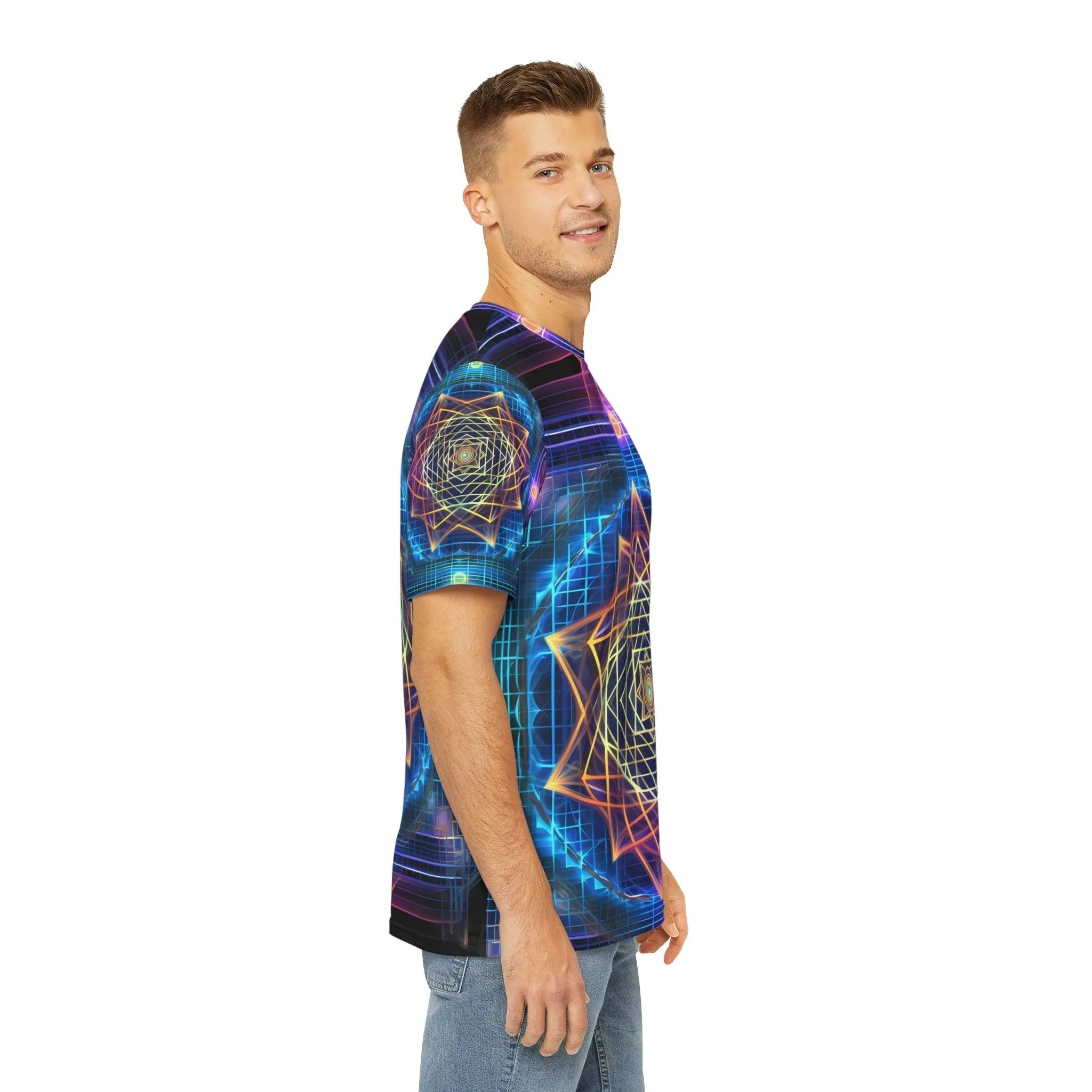 Sri Yantra 3D Sacred Geometry Octane Colorful Symmetrical Sublimation-Digital AI Art T-Shirt for Street or Festival Wear