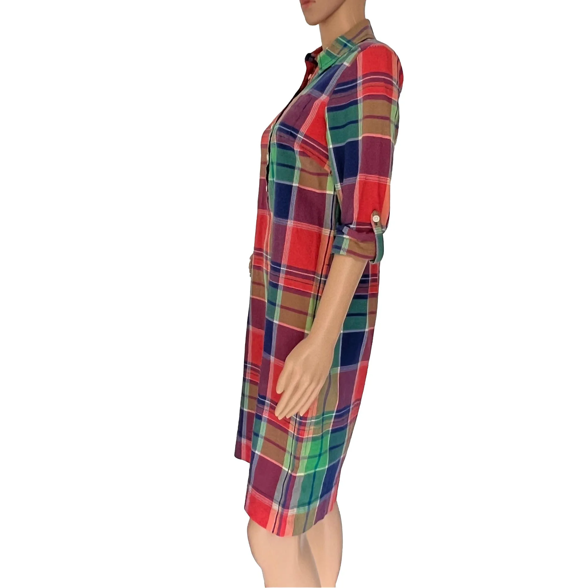 Talbots Petites long sleeve madras plaid cotton shirt dress - 2P