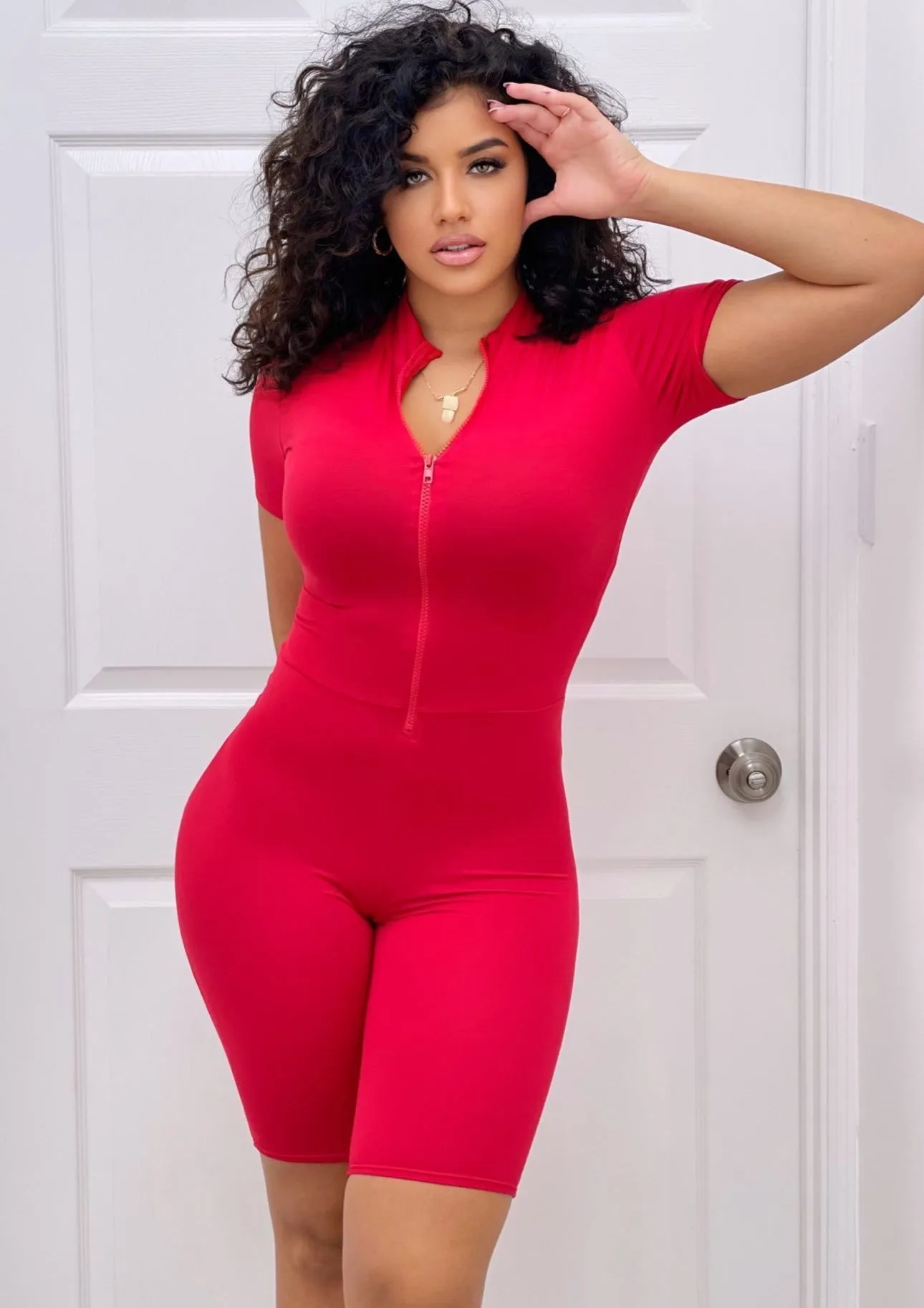 Tania Front Zipper Solid Romper