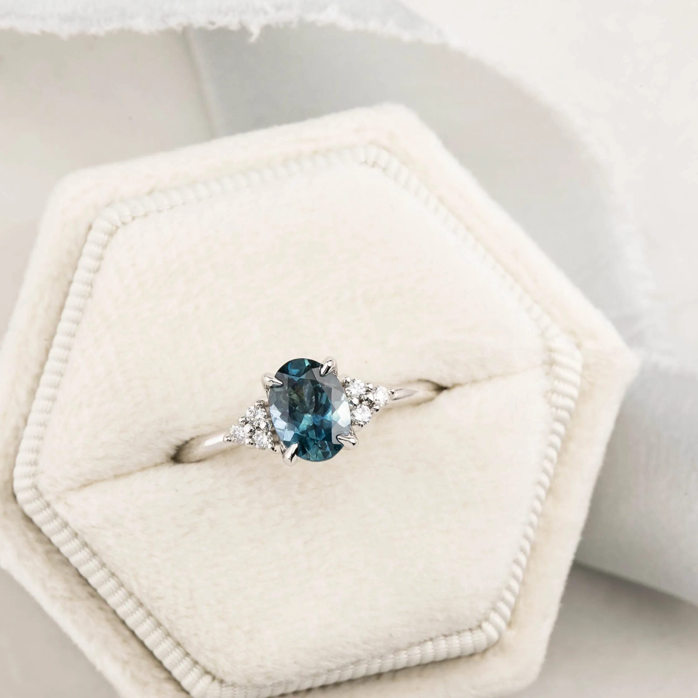 Teresa Ring 1.38ct Teal Blue Montana Sapphire, 14k White Gold (One of a kind)