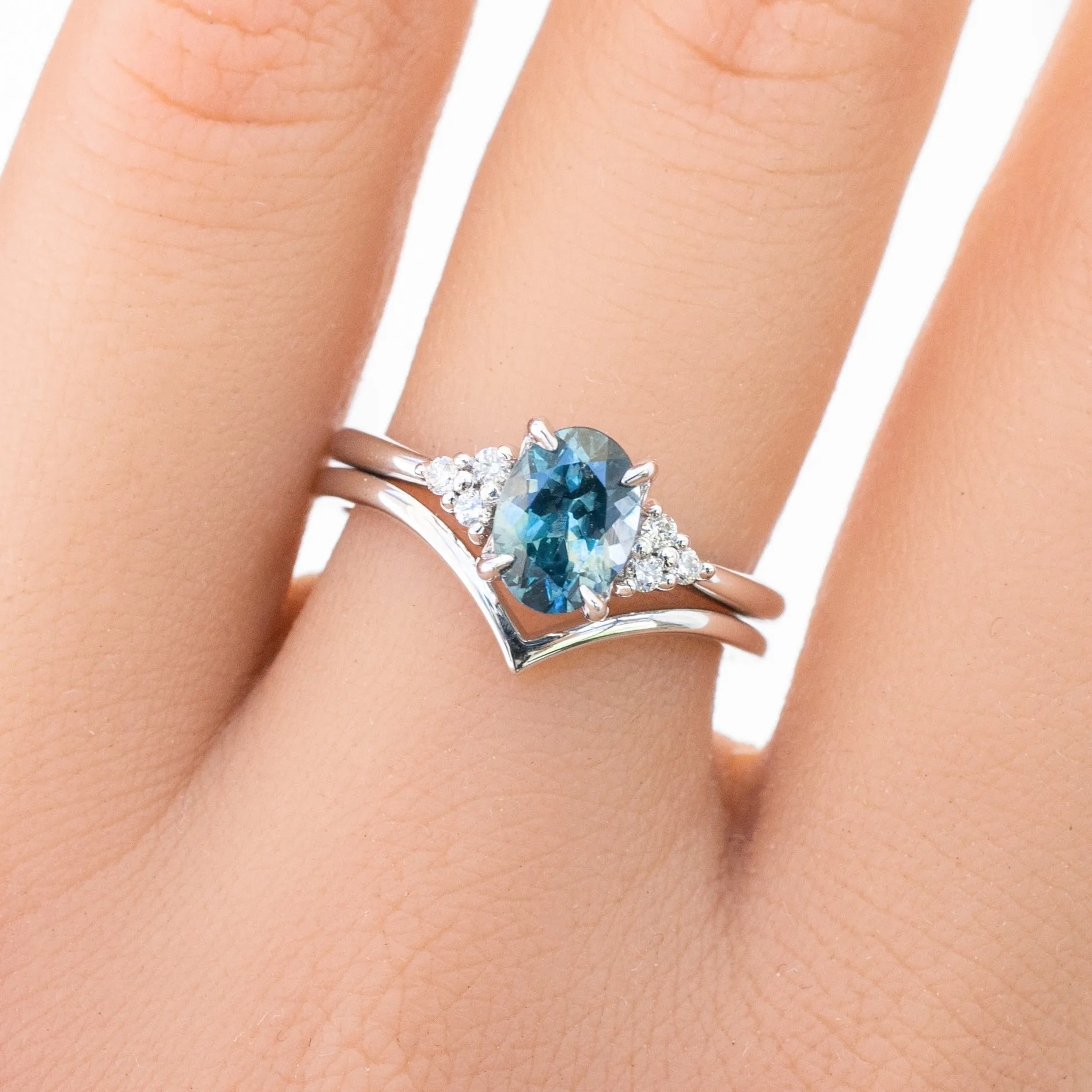 Teresa Ring 1.38ct Teal Blue Montana Sapphire, 14k White Gold (One of a kind)