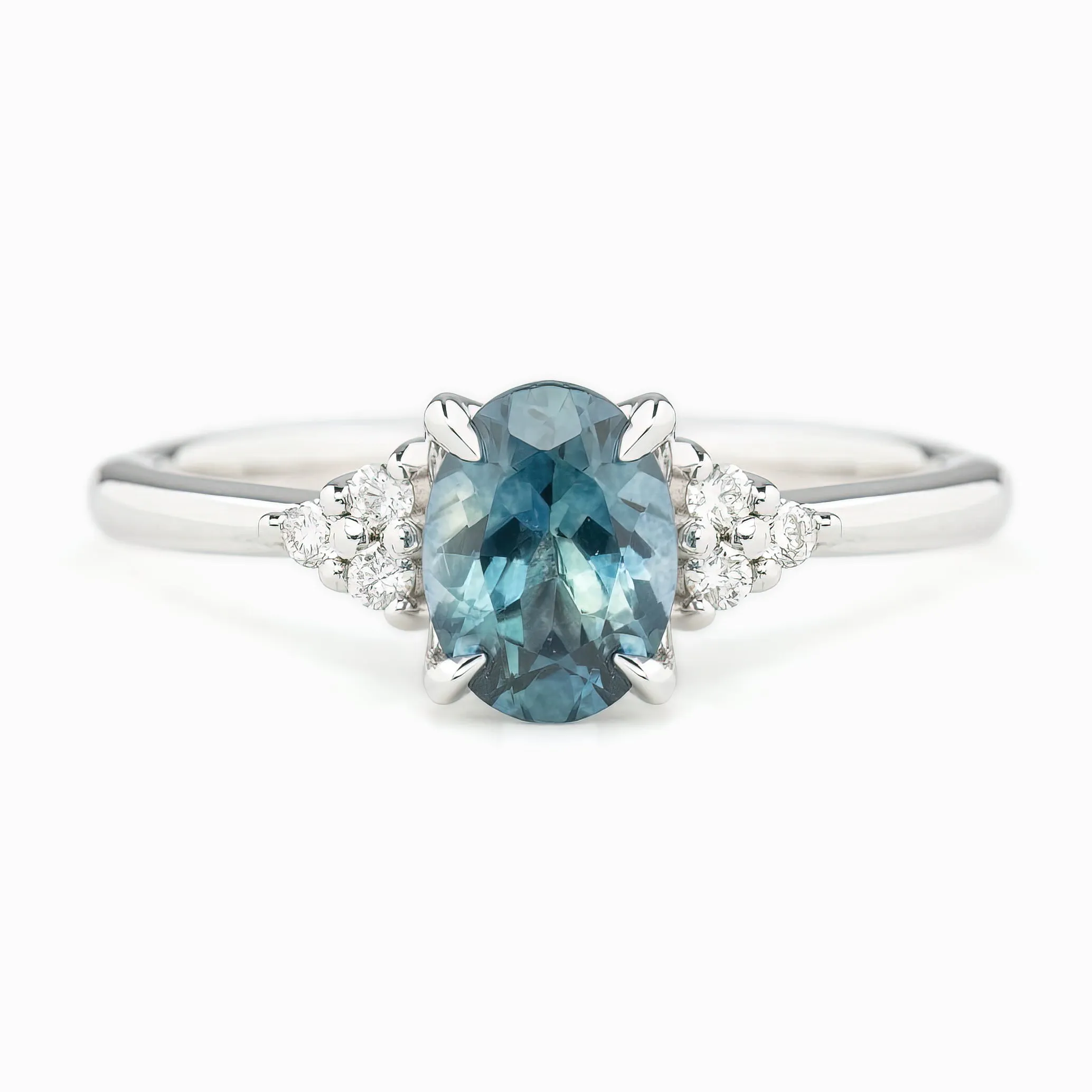 Teresa Ring 1.38ct Teal Blue Montana Sapphire, 14k White Gold (One of a kind)