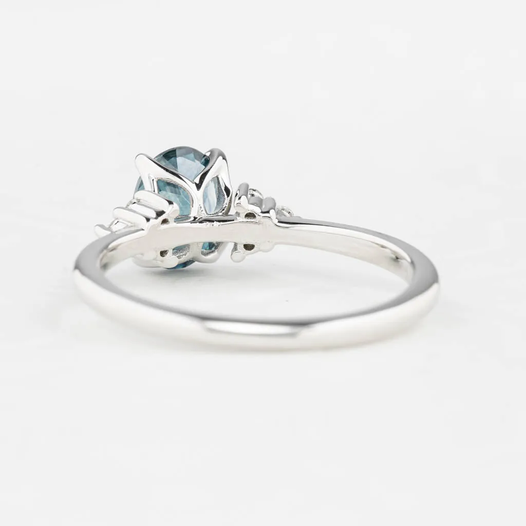 Teresa Ring 1.38ct Teal Blue Montana Sapphire, 14k White Gold (One of a kind)