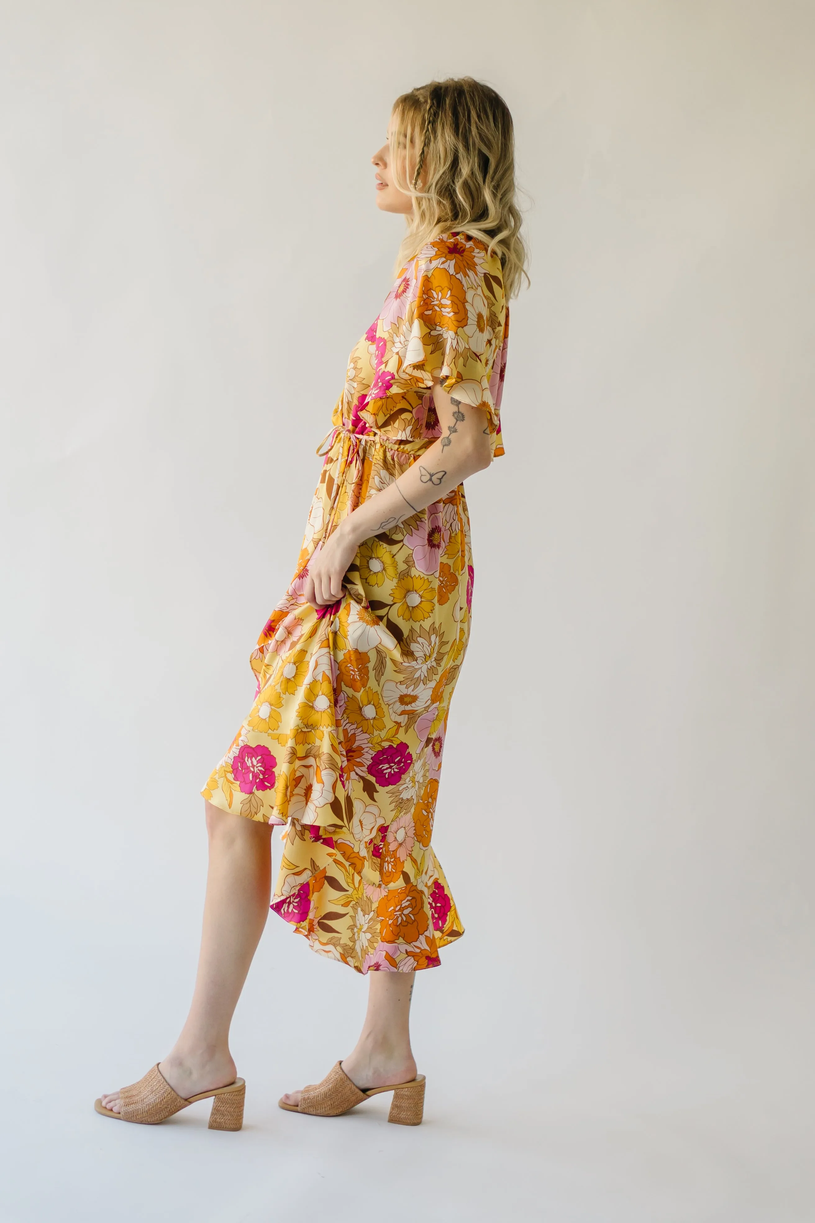 The Spector V-Neck Floral Wrap Dress in Orange   Fuchsia