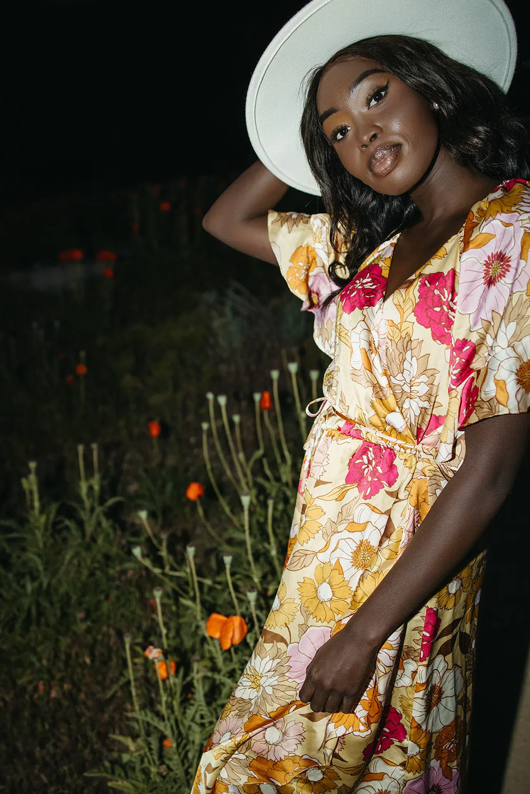 The Spector V-Neck Floral Wrap Dress in Orange   Fuchsia