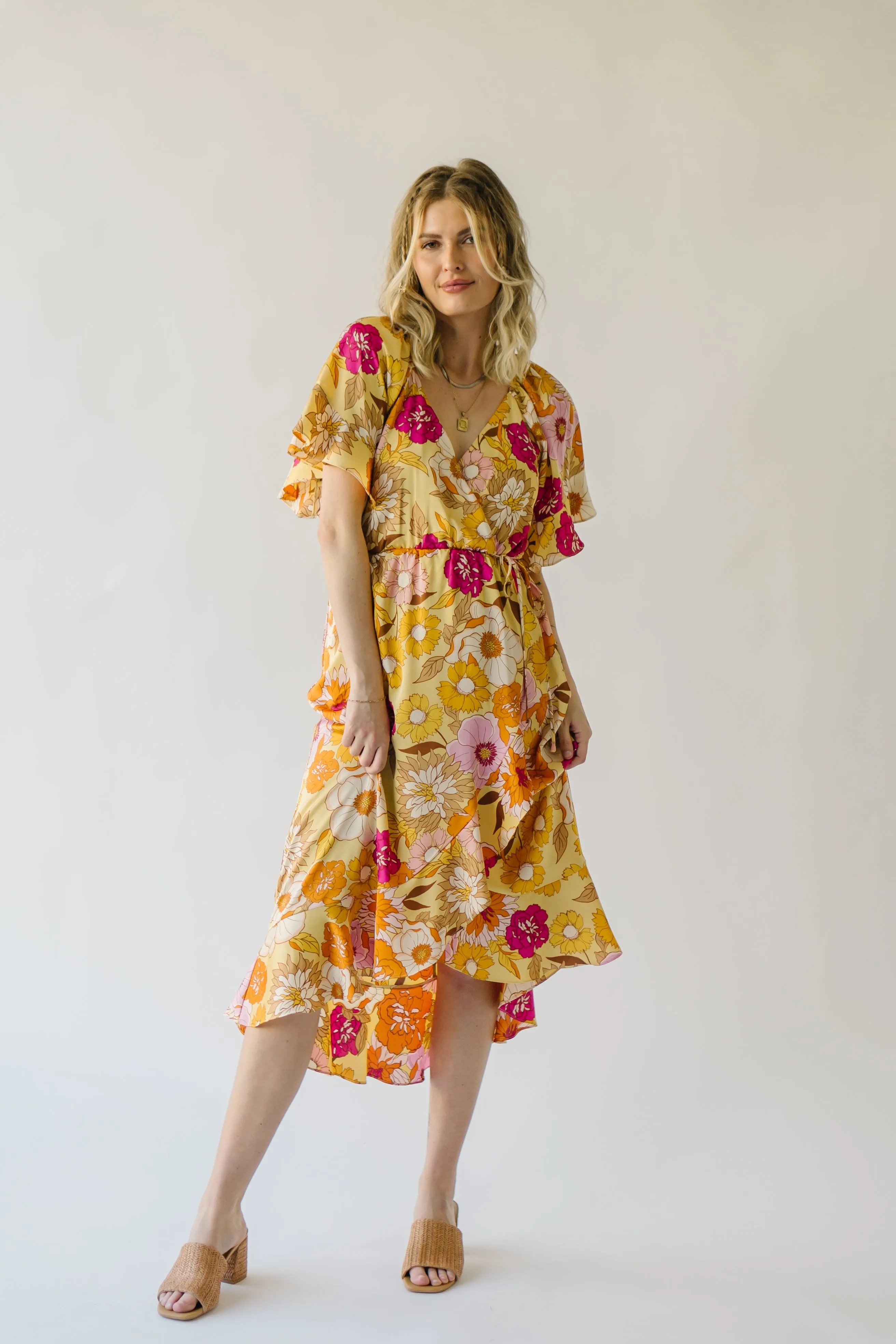 The Spector V-Neck Floral Wrap Dress in Orange   Fuchsia