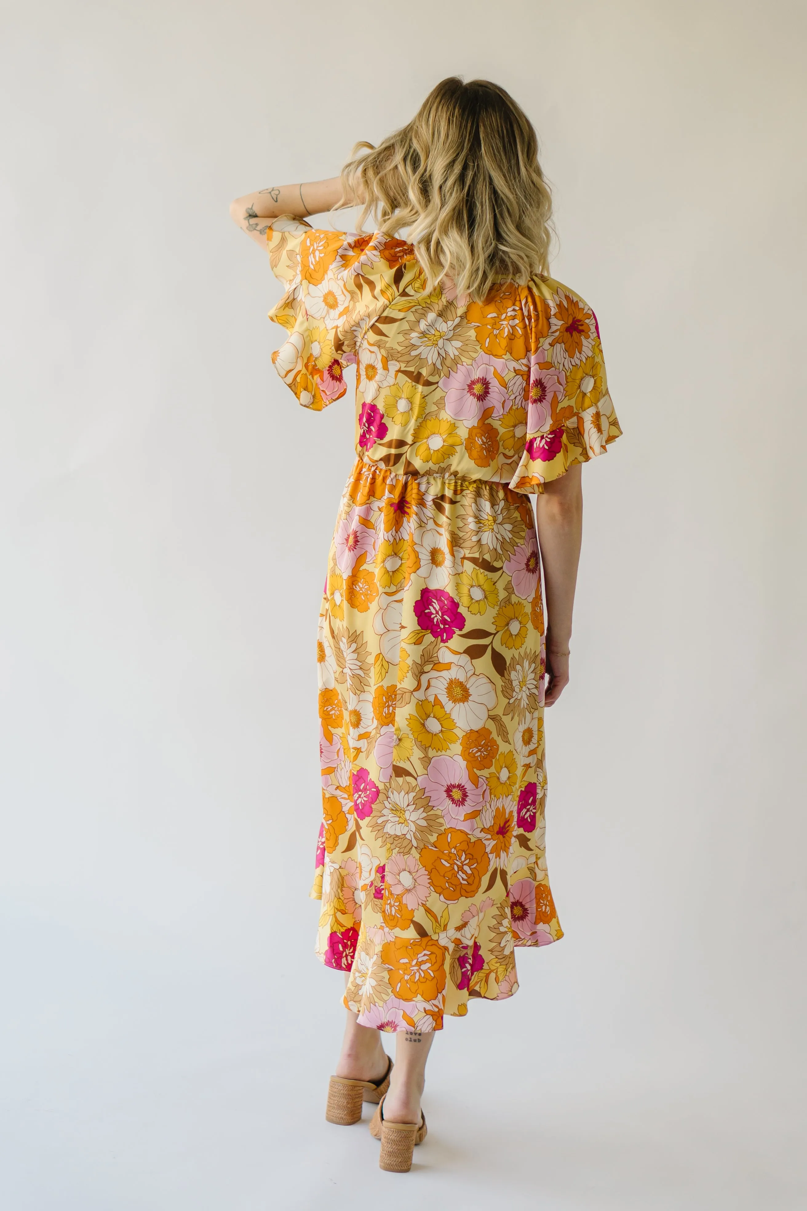 The Spector V-Neck Floral Wrap Dress in Orange   Fuchsia