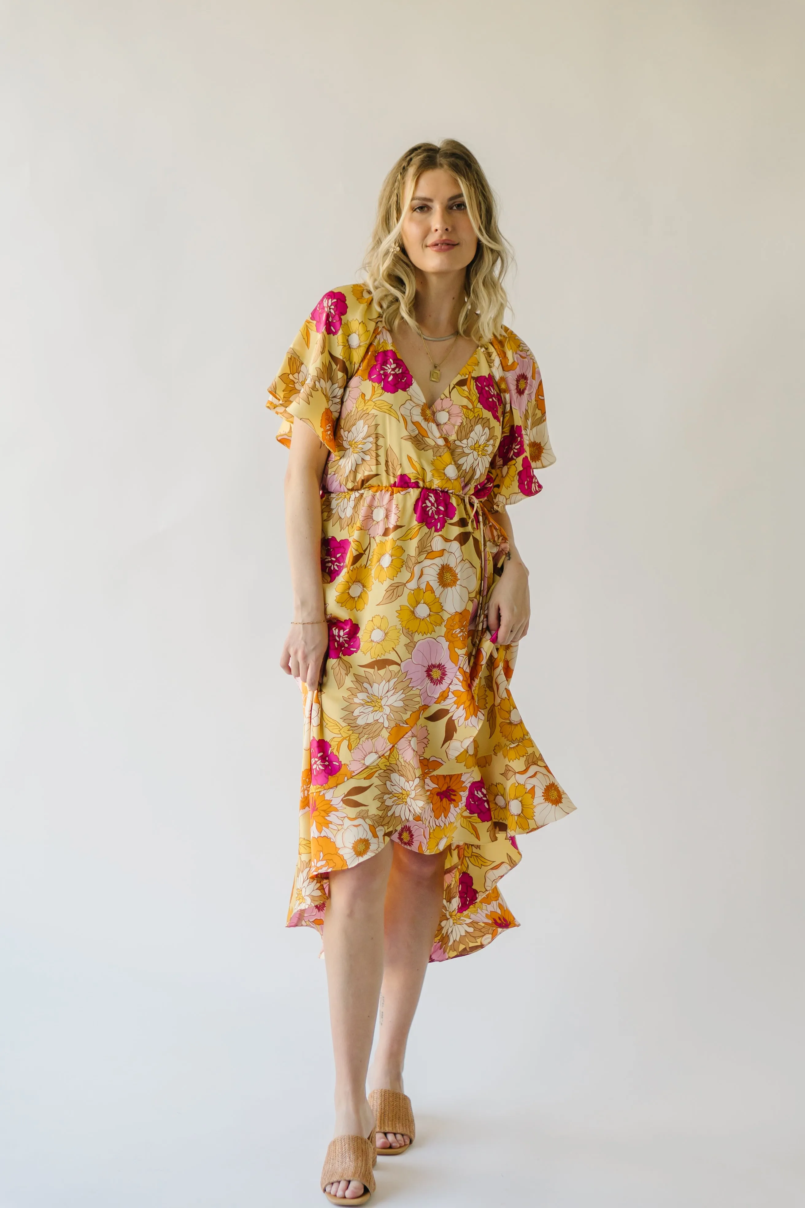 The Spector V-Neck Floral Wrap Dress in Orange   Fuchsia