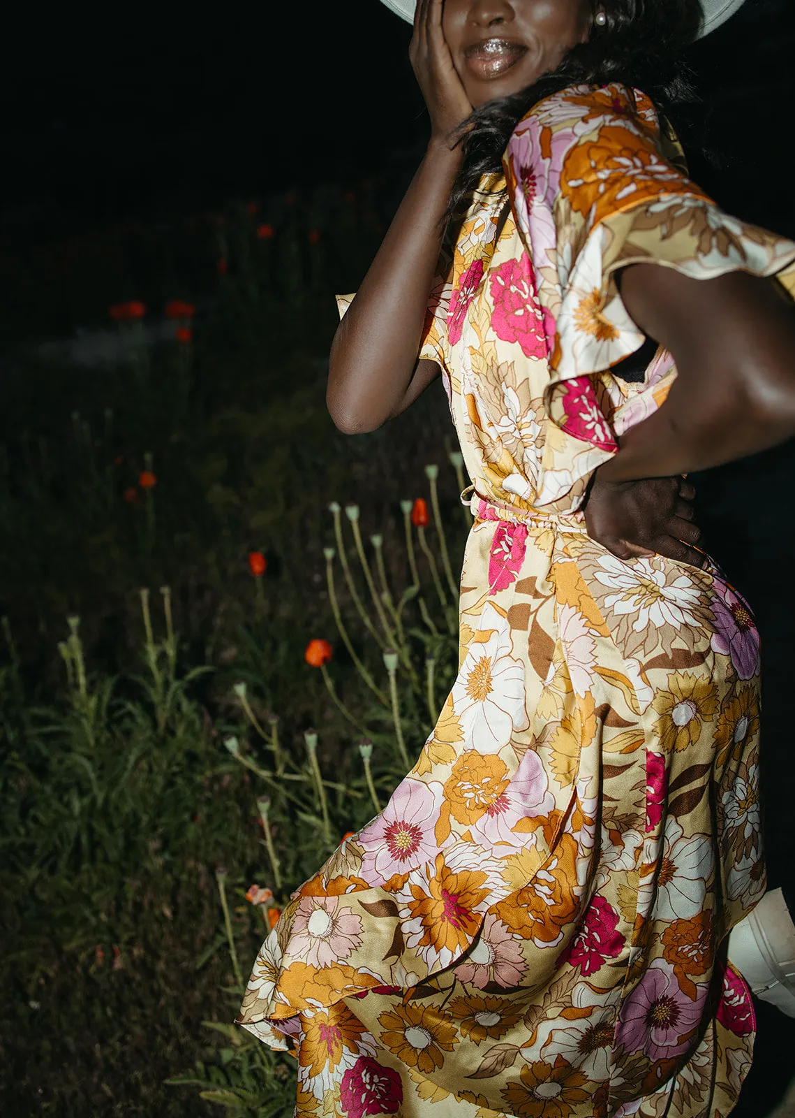 The Spector V-Neck Floral Wrap Dress in Orange   Fuchsia