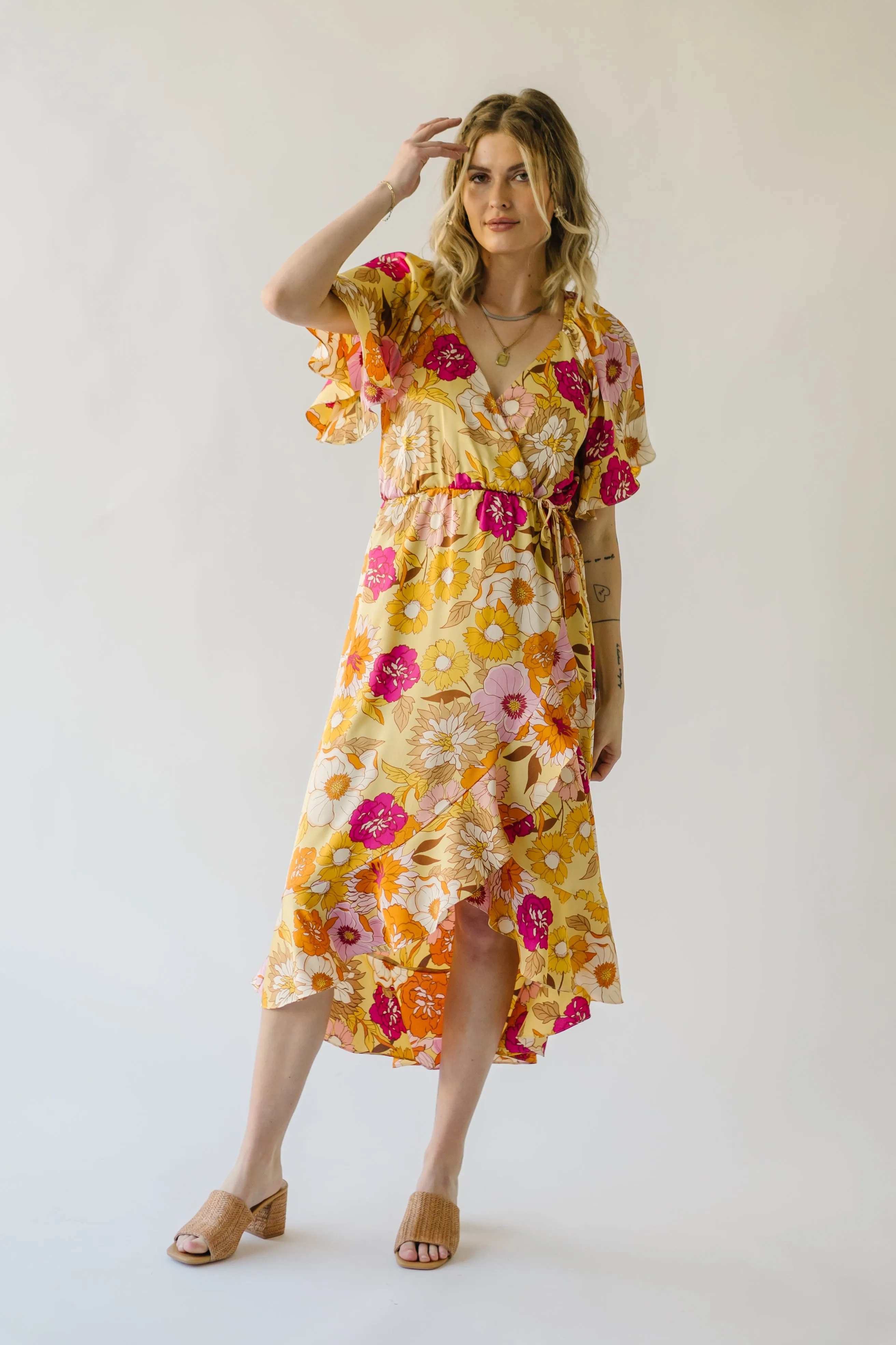 The Spector V-Neck Floral Wrap Dress in Orange   Fuchsia