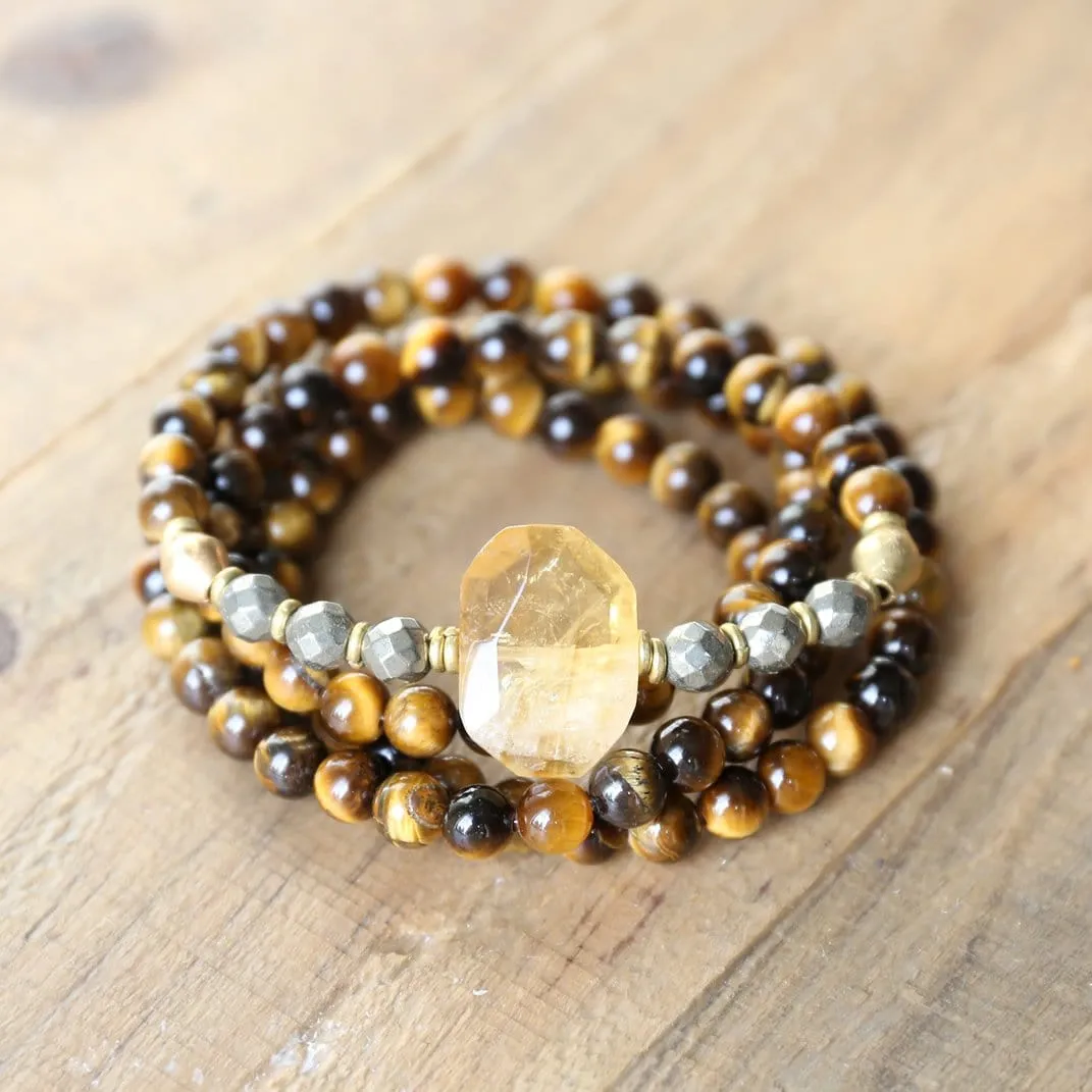 Tigers Eye and Citrine Mala Bracelet