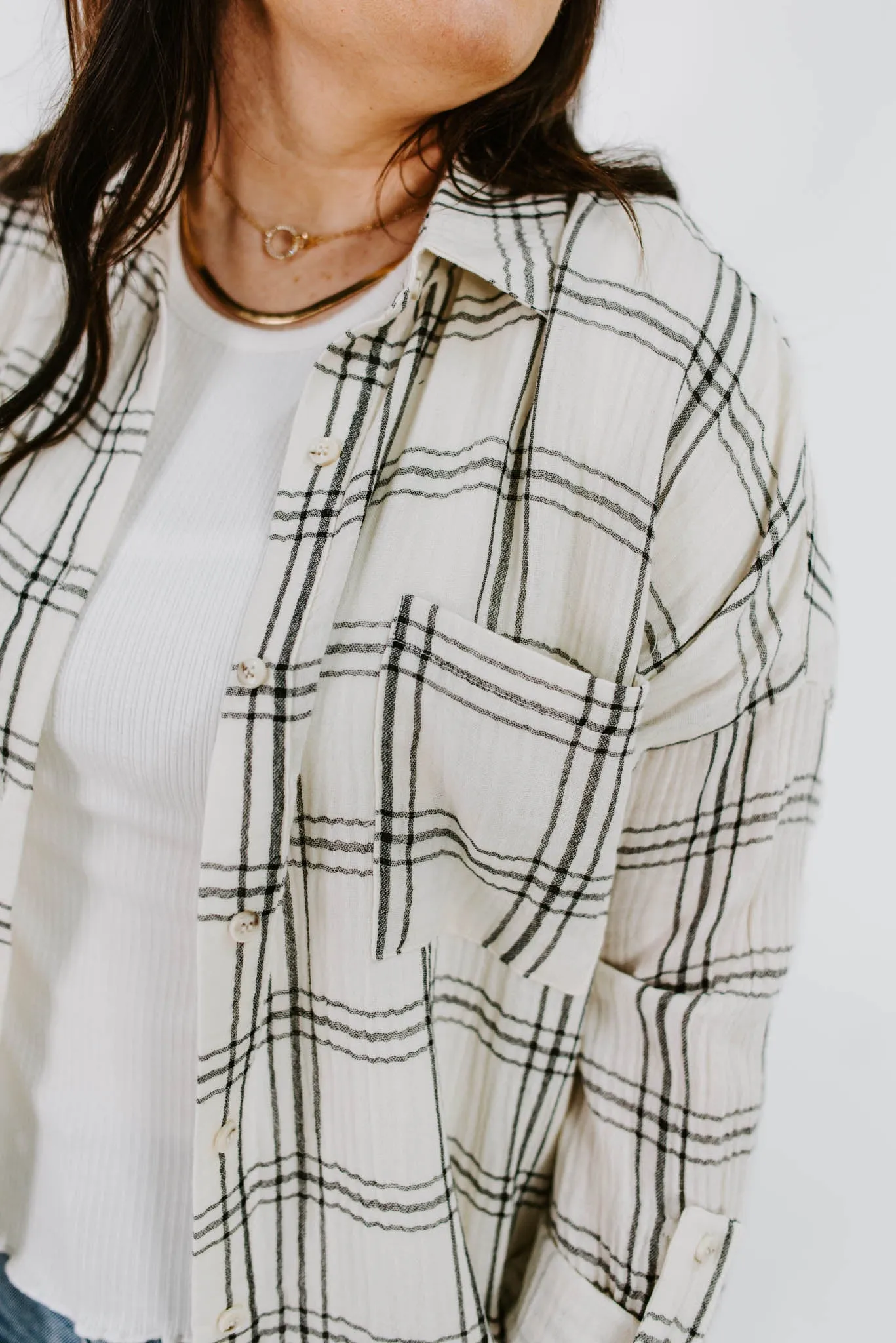 Too Good Oversized Plaid Top Black & White