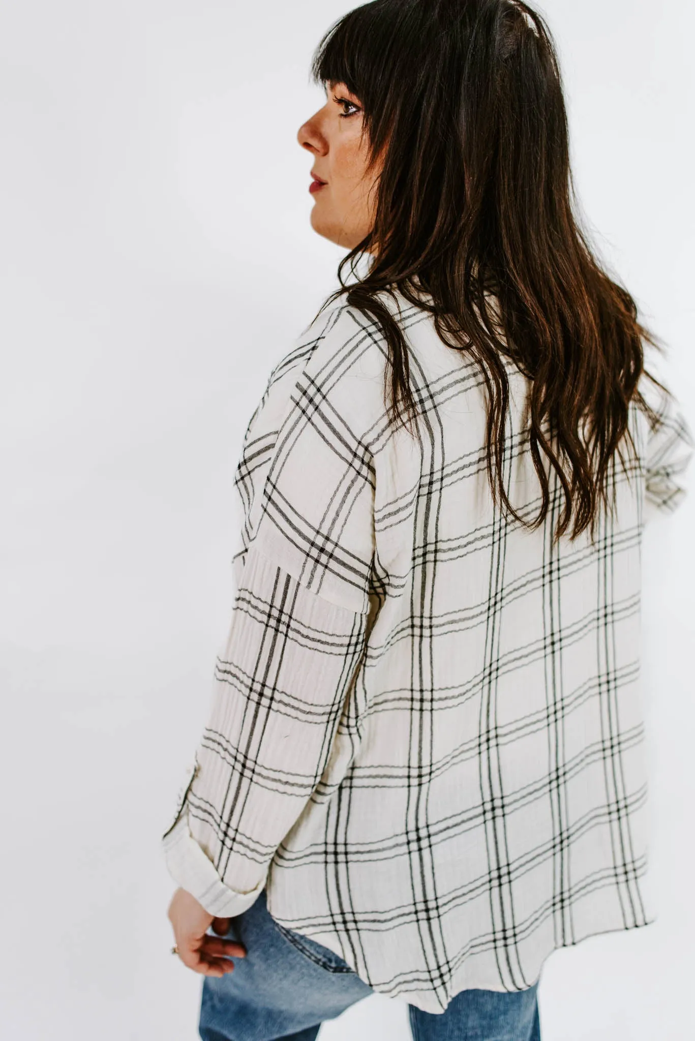 Too Good Oversized Plaid Top Black & White