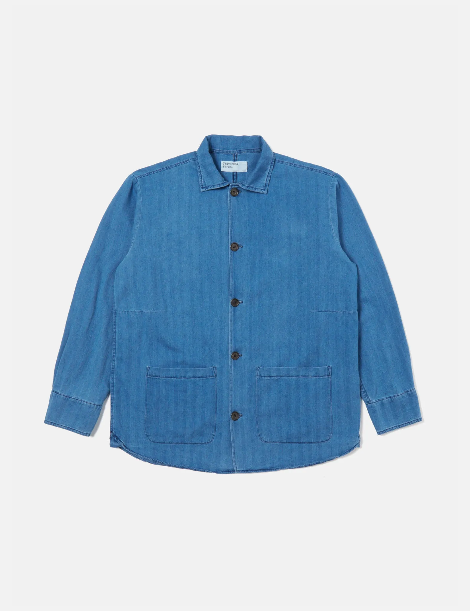 Universal Works Travail Shirt (Herringbone Denim) - Faded Indigo Blue