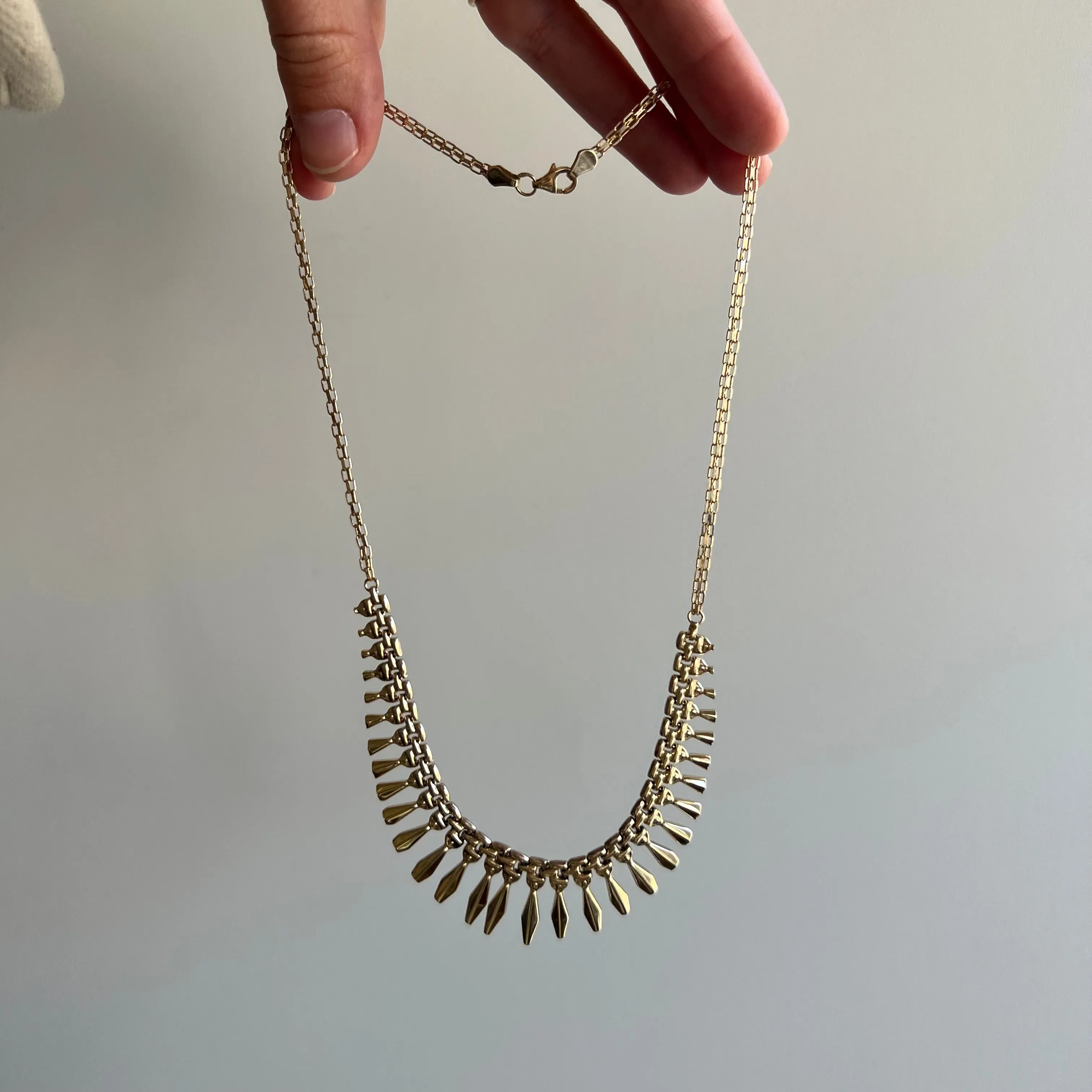 V I N T A G E // Cleopatra's fringe / 10k yellow gold bib necklace with bismark chain / 17