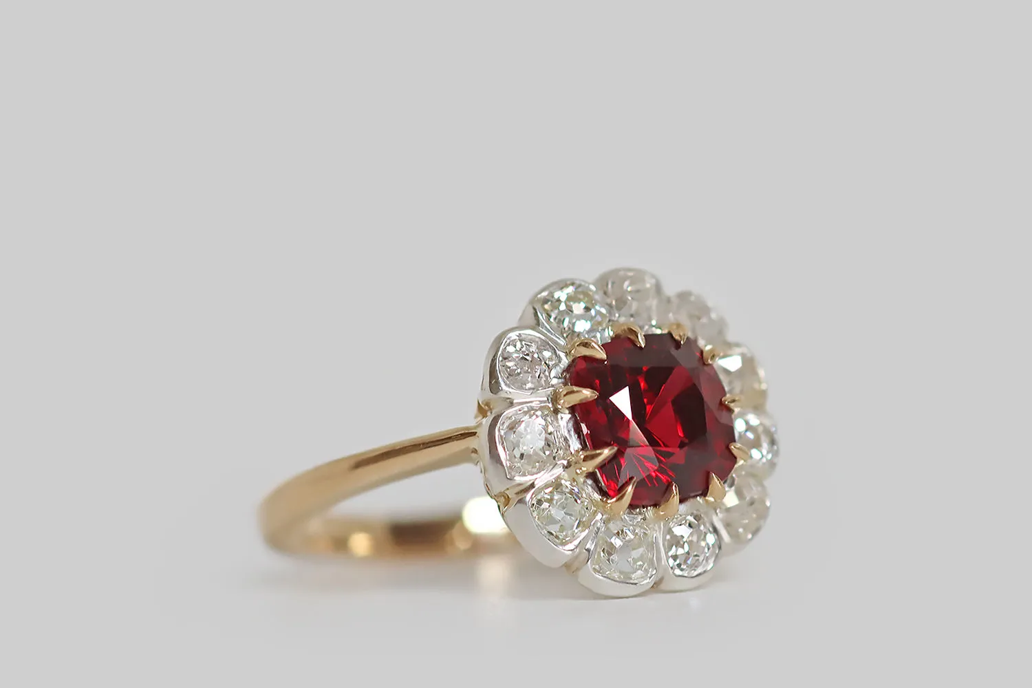 Victorian Red Spinel Flower Form Halo Ring