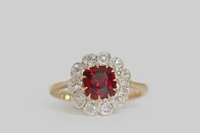 Victorian Red Spinel Flower Form Halo Ring