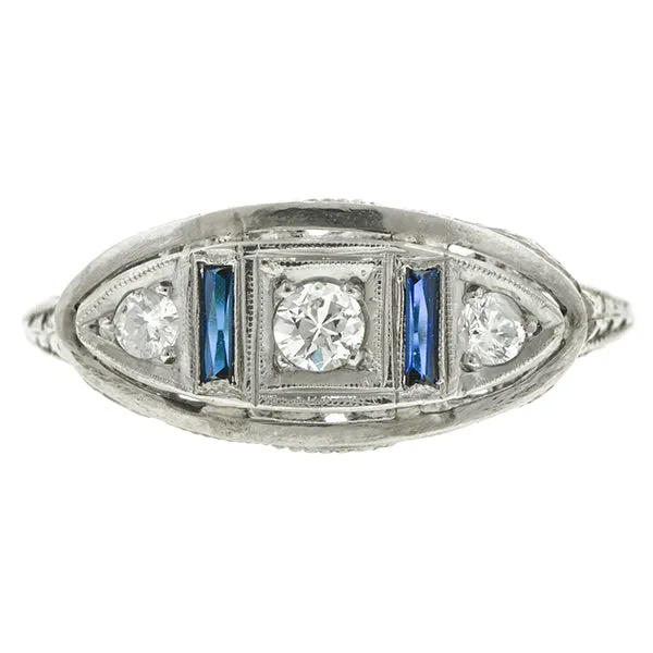 Vintage Filigree Diamond & Sapphire* Ring