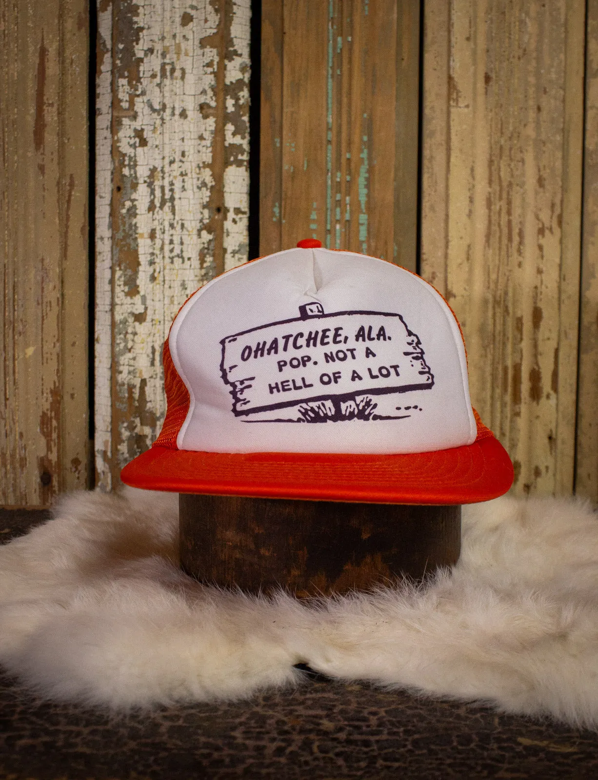 Vintage Ohatchee, Alaska Not A Hell of A Lot Trucker Hat Orange/White