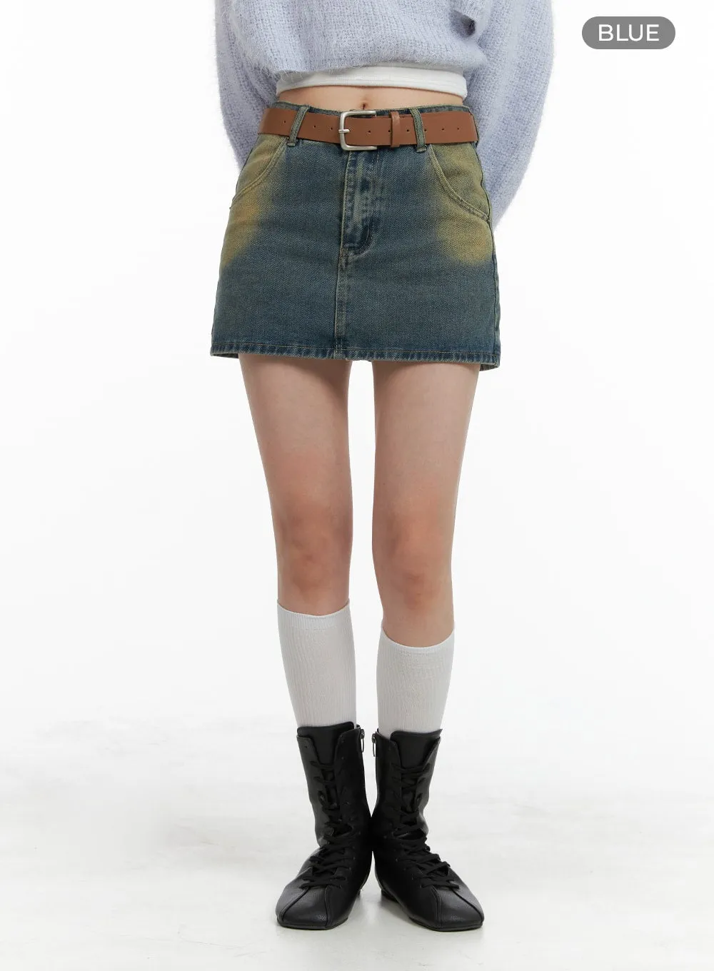 Vintage Washed Classic Denim Mini Skirt OM419