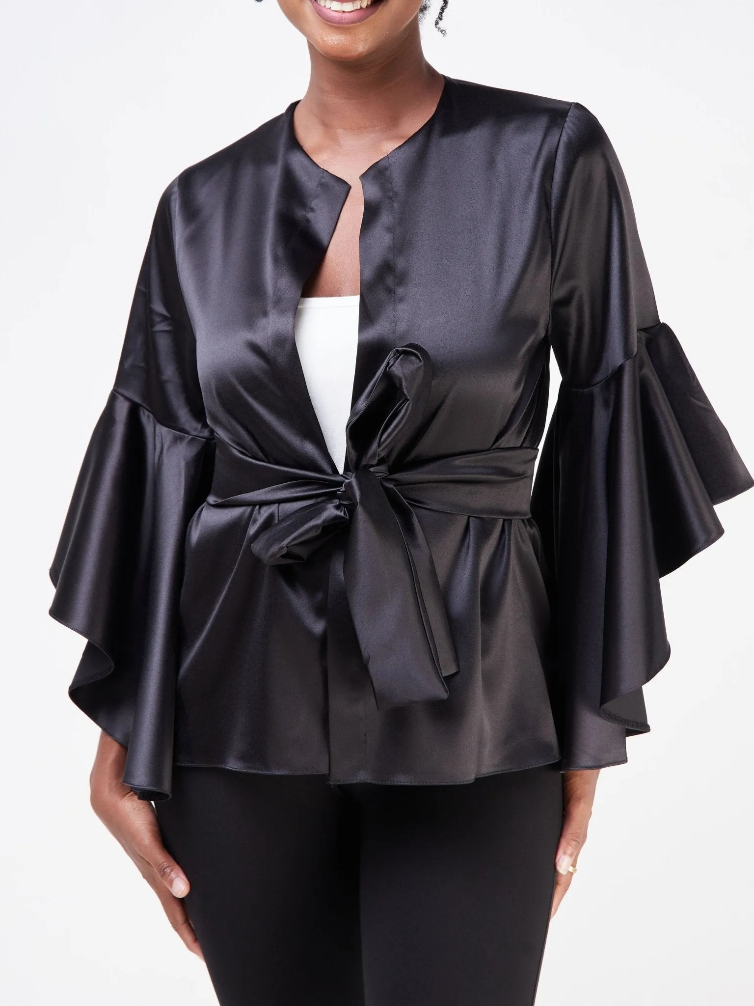 Vivo Raha Flounce Sleeve Jacket - Black