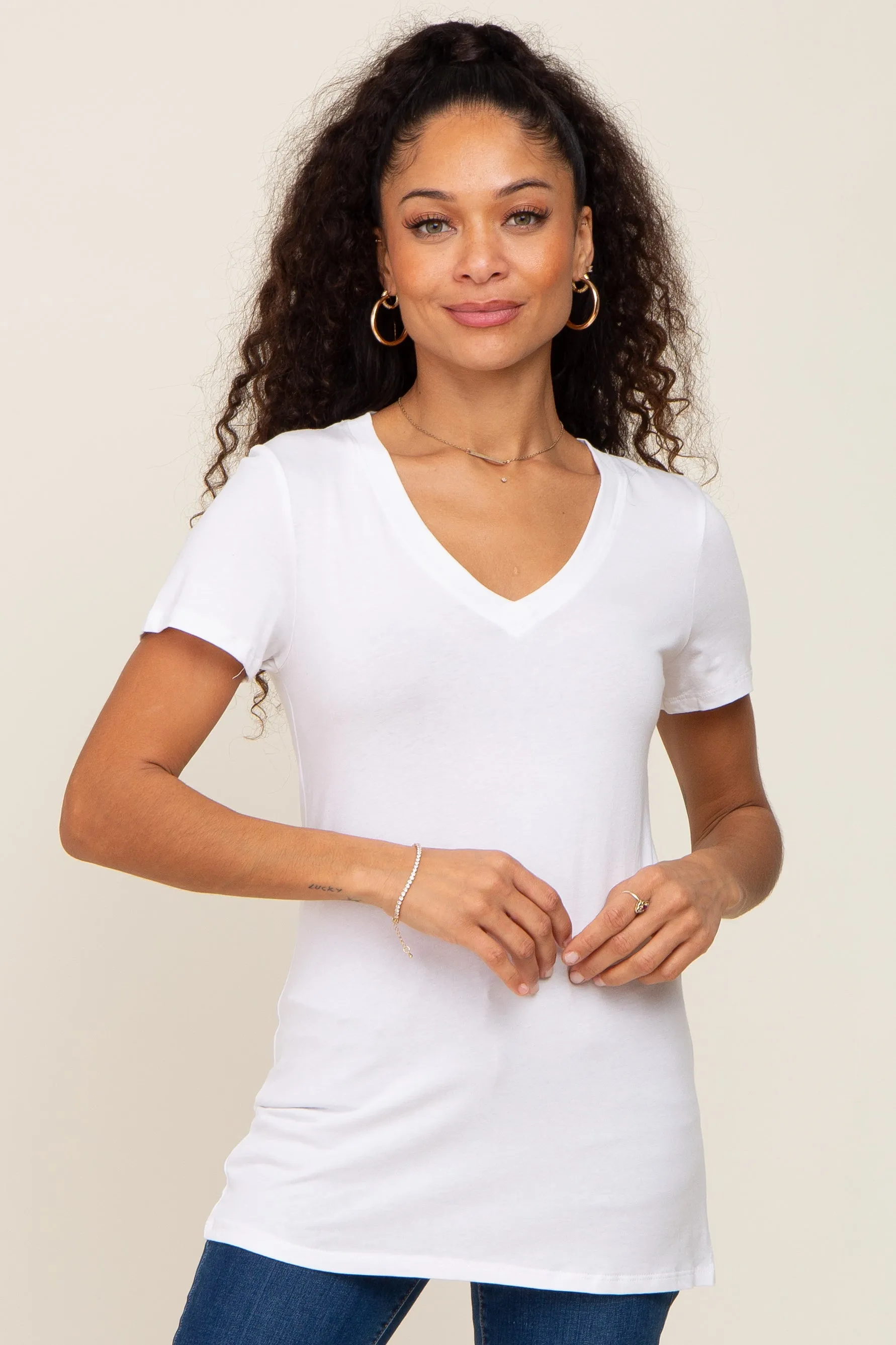 White Basic V-Neck Maternity Tee