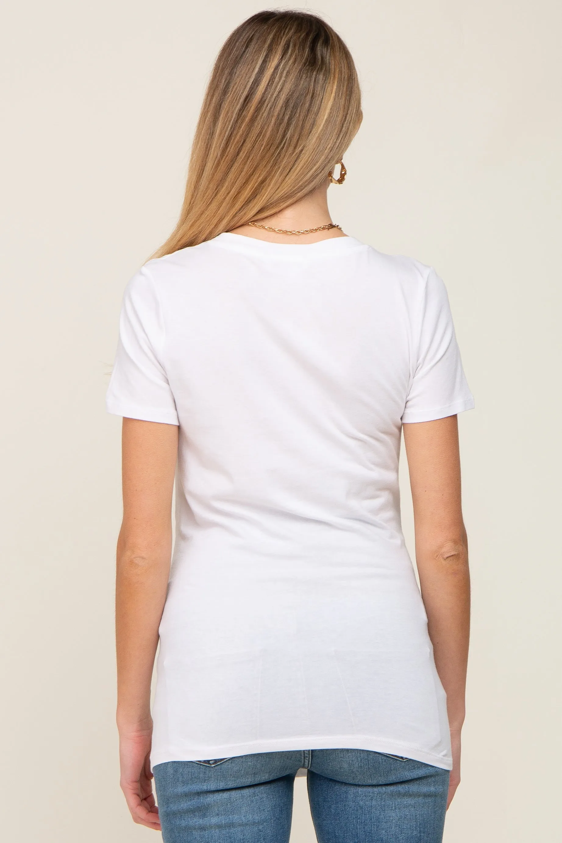 White Basic V-Neck Maternity Tee