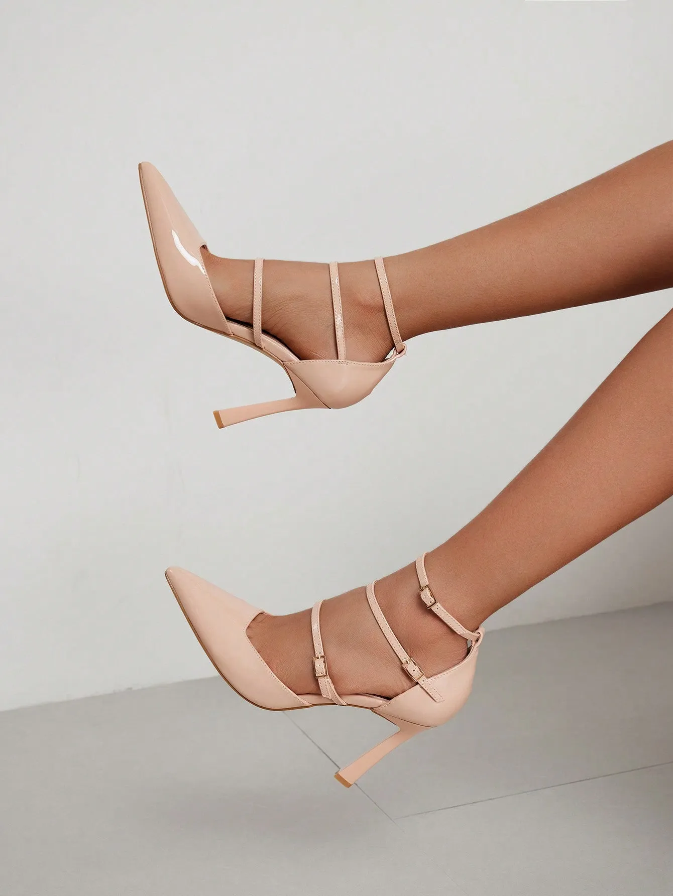 Woman Shoes High Heels Pointed Toe Apricot-Colored Fashionable Shoes With Ankle Strap For Spring And Summer